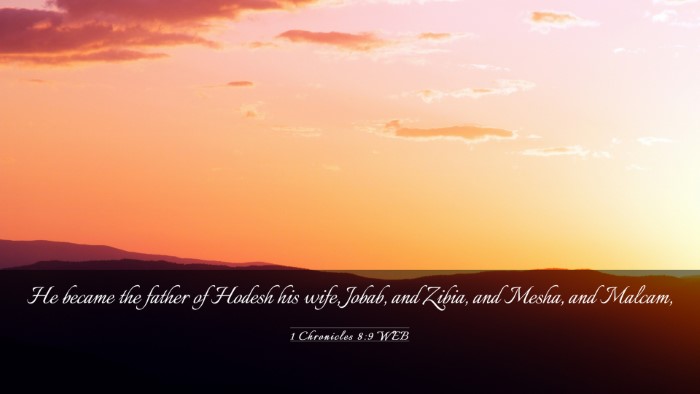 Picture 03 - 1 Chronicles 8:9 WEB Desktop Wallpaper - He became the father of Hodesh his wife, Jobab, - Desktop Bible Verse Wallpaper