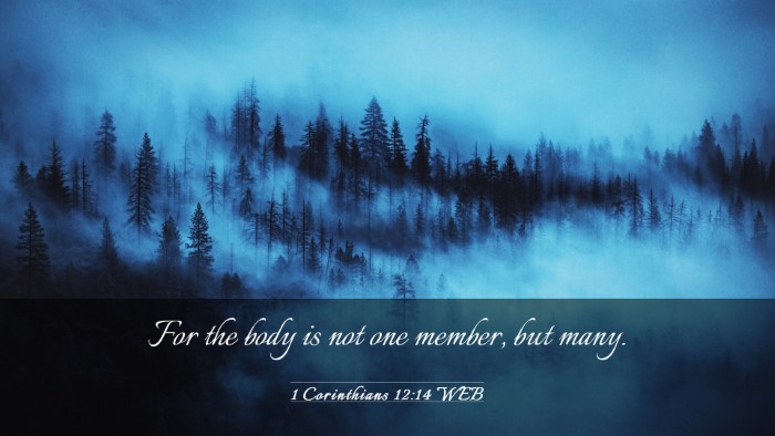 Picture 03 - 1 Corinthians 12:14 WEB Desktop Wallpaper - For the body is not one member, but - Desktop Bible Verse Wallpaper