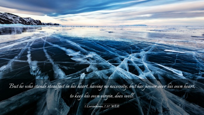 Picture 03 - 1 Corinthians 7:37 WEB Desktop Wallpaper - But he who stands steadfast in his heart, having - Desktop Bible Verse Wallpaper