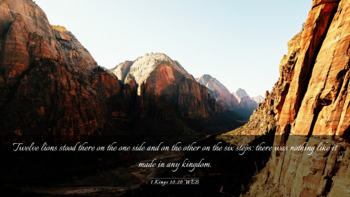Picture 03 - 1 Kings 10:20 WEB Desktop Wallpaper - Twelve lions stood there on the one side and on - Desktop Bible Verse Wallpaper