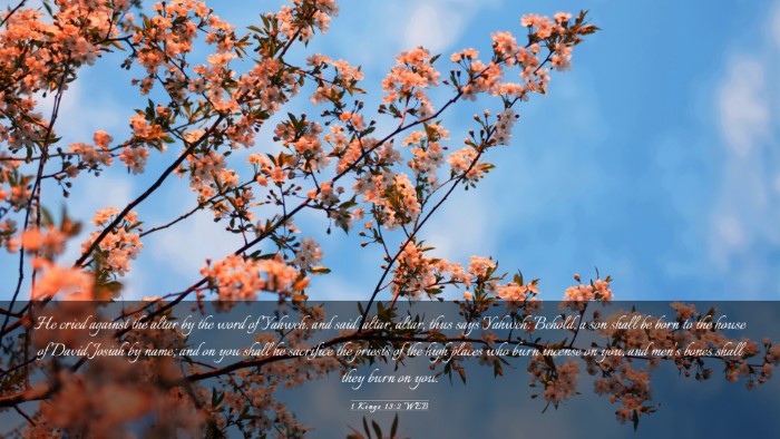 Picture 03 - 1 Kings 13:2 WEB Desktop Wallpaper - He cried against the altar by the word of Yahweh, - Desktop Bible Verse Wallpaper