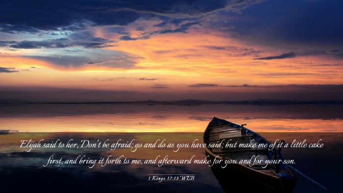 Picture 03 - 1 Kings 17:13 WEB Desktop Wallpaper - Elijah said to her, Don't be afraid; go and do as - Desktop Bible Verse Wallpaper