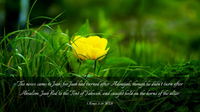 Picture 03 - 1 Kings 2:28 WEB Desktop Wallpaper - The news came to Joab; for Joab had turned after - Desktop Bible Verse Wallpaper