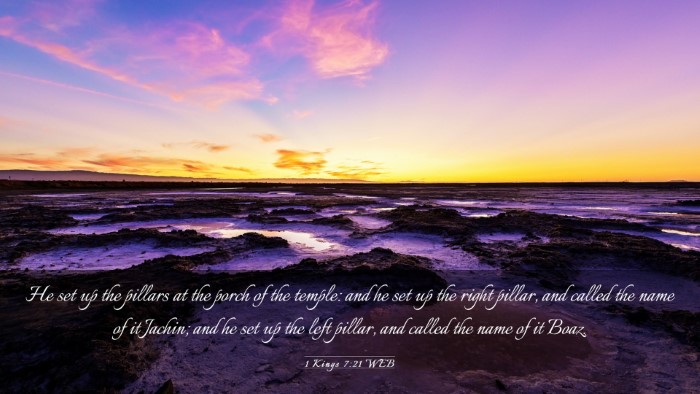 Picture 03 - 1 Kings 7:21 WEB Desktop Wallpaper - He set up the pillars at the porch of the temple: - Desktop Bible Verse Wallpaper