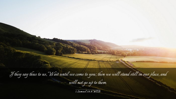 Picture 03 - 1 Samuel 14:9 WEB Desktop Wallpaper - If they say thus to us, Wait until we come to - Desktop Bible Verse Wallpaper