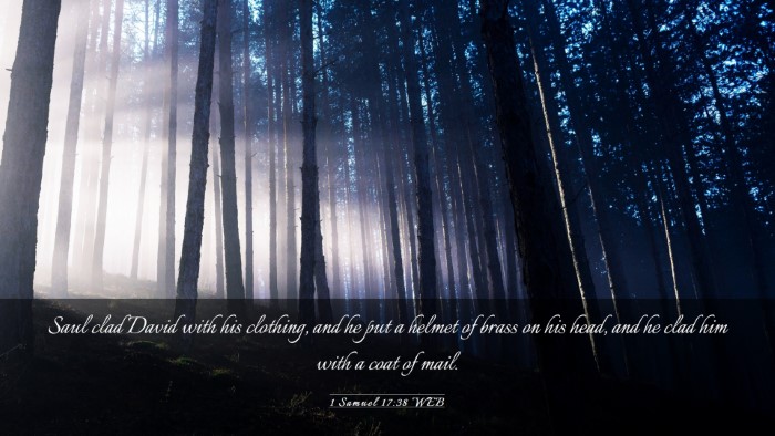 Picture 03 - 1 Samuel 17:38 WEB Desktop Wallpaper - Saul clad David with his clothing, and he put a - Desktop Bible Verse Wallpaper