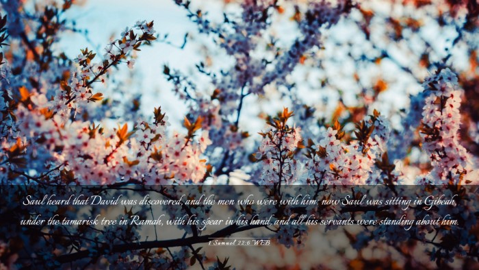 Picture 03 - 1 Samuel 22:6 WEB Desktop Wallpaper - Saul heard that David was discovered, and the men - Desktop Bible Verse Wallpaper