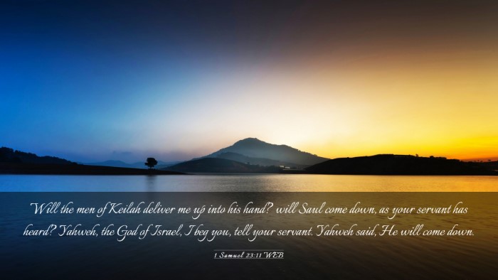 Picture 03 - 1 Samuel 23:11 WEB Desktop Wallpaper - Will the men of Keilah deliver me up into his - Desktop Bible Verse Wallpaper