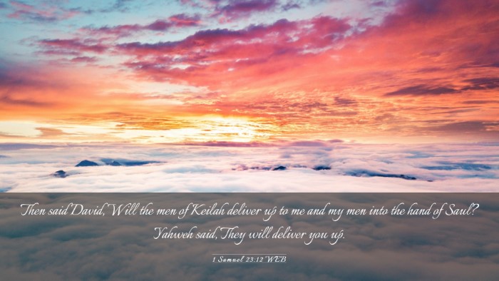 Picture 03 - 1 Samuel 23:12 WEB Desktop Wallpaper - Then said David, Will the men of Keilah deliver - Desktop Bible Verse Wallpaper