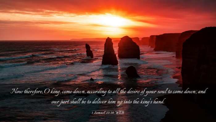 Picture 03 - 1 Samuel 23:20 WEB Desktop Wallpaper - Now therefore, O king, come down, according to - Desktop Bible Verse Wallpaper