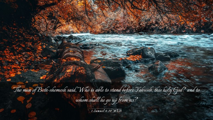 Picture 03 - 1 Samuel 6:20 WEB Desktop Wallpaper - The men of Beth-shemesh said, Who is able to - Desktop Bible Verse Wallpaper