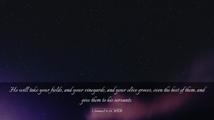 Picture 03 - 1 Samuel 8:14 WEB Desktop Wallpaper - He will take your fields, and your vineyards, and - Desktop Bible Verse Wallpaper
