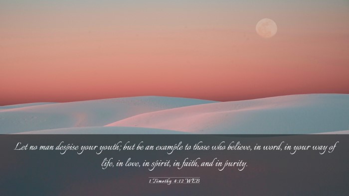 Picture 03 - 1 Timothy 4:12 WEB Desktop Wallpaper - Let no man despise your youth; but be an example - Desktop Bible Verse Wallpaper