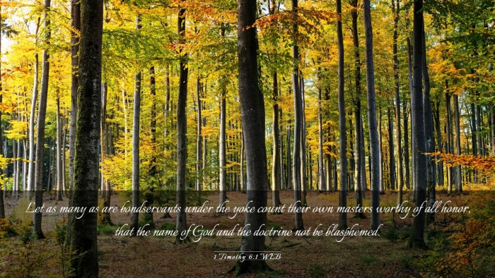 Picture 03 - 1 Timothy 6:1 WEB Desktop Wallpaper - Let as many as are bondservants under the yoke - Desktop Bible Verse Wallpaper