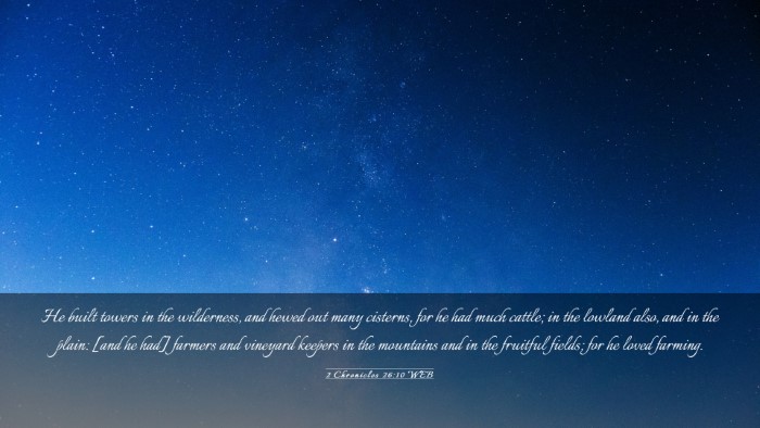 Picture 03 - 2 Chronicles 26:10 WEB Desktop Wallpaper - He built towers in the wilderness, and hewed out - Desktop Bible Verse Wallpaper