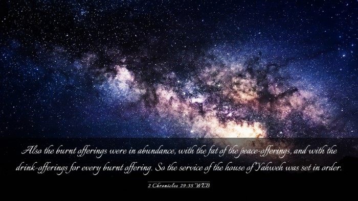 Picture 03 - 2 Chronicles 29:35 WEB Desktop Wallpaper - Also the burnt offerings were in abundance, with - Desktop Bible Verse Wallpaper
