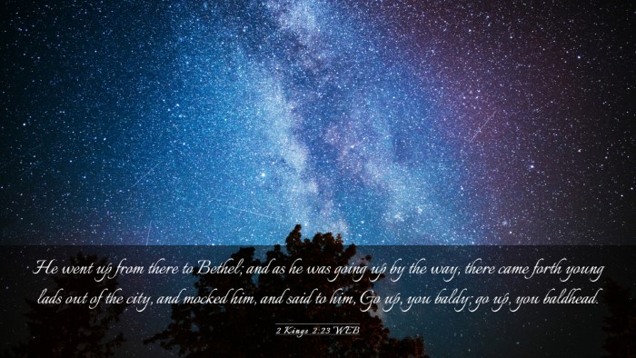 Picture 03 - 2 Kings 2:23 WEB Desktop Wallpaper - He went up from there to Bethel; and as he was - Desktop Bible Verse Wallpaper