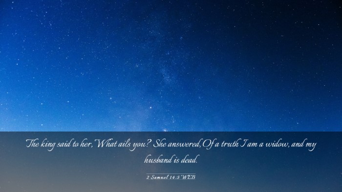 Picture 03 - 2 Samuel 14:5 WEB Desktop Wallpaper - The king said to her, What ails you? She - Desktop Bible Verse Wallpaper