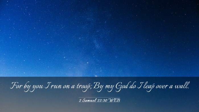Picture 03 - 2 Samuel 22:30 WEB Desktop Wallpaper - For by you I run on a troop; By my God do I leap - Desktop Bible Verse Wallpaper