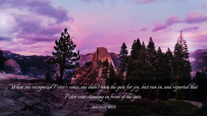 Picture 03 - Acts 12:14 WEB Desktop Wallpaper - When she recognized Peter's voice, she didn't - Desktop Bible Verse Wallpaper