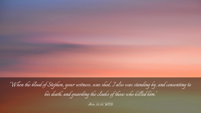 Picture 03 - Acts 22:20 WEB Desktop Wallpaper - When the blood of Stephen, your witness, was - Desktop Bible Verse Wallpaper