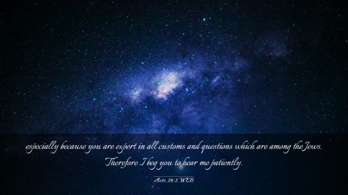 Picture 03 - Acts 26:3 WEB Desktop Wallpaper - especially because you are expert in all customs - Desktop Bible Verse Wallpaper