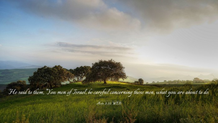 Picture 03 - Acts 5:35 WEB Desktop Wallpaper - He said to them, 