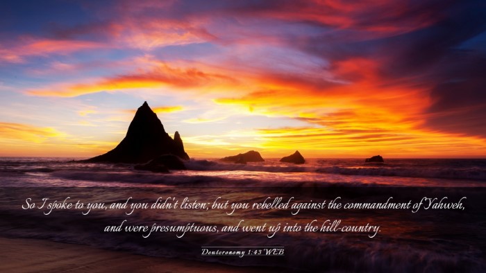 Picture 03 - Deuteronomy 1:43 WEB Desktop Wallpaper - So I spoke to you, and you didn't listen; but you - Desktop Bible Verse Wallpaper
