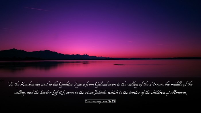 Picture 03 - Deuteronomy 3:16 WEB Desktop Wallpaper - To the Reubenites and to the Gadites I gave from - Desktop Bible Verse Wallpaper