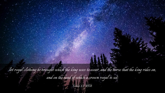 Picture 03 - Esther 6:8 WEB Desktop Wallpaper - let royal clothing be brought which the king uses - Desktop Bible Verse Wallpaper