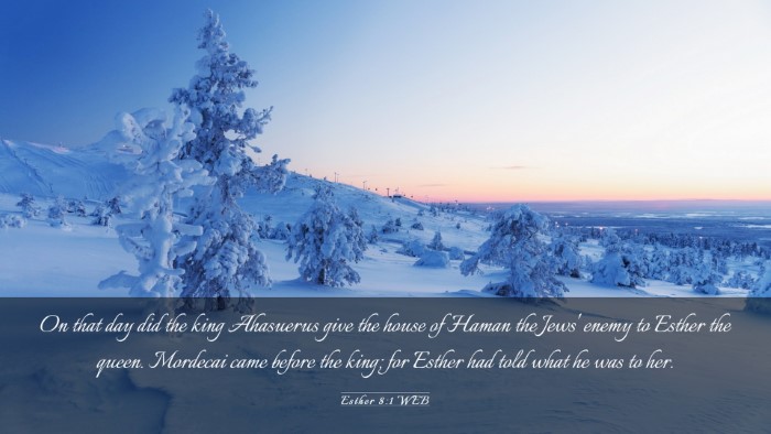 Picture 03 - Esther 8:1 WEB Desktop Wallpaper - On that day did the king Ahasuerus give the house - Desktop Bible Verse Wallpaper