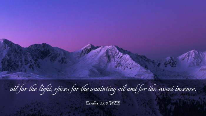 Picture 03 - Exodus 25:6 WEB Desktop Wallpaper - oil for the light, spices for the anointing oil - Desktop Bible Verse Wallpaper