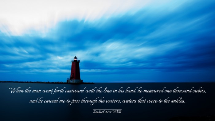 Picture 03 - Ezekiel 47:3 WEB Desktop Wallpaper - When the man went forth eastward with the line in - Desktop Bible Verse Wallpaper