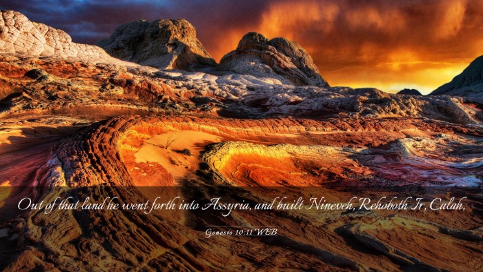 Picture 03 - Genesis 10:11 WEB Desktop Wallpaper - Out of that land he went forth into Assyria, and - Desktop Bible Verse Wallpaper