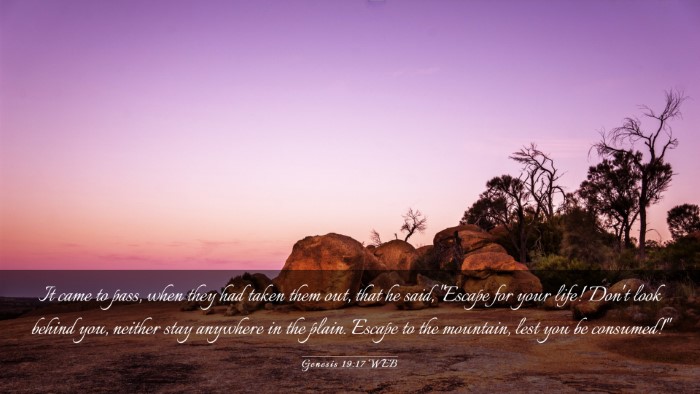 Picture 03 - Genesis 19:17 WEB Desktop Wallpaper - It came to pass, when they had taken them out, - Desktop Bible Verse Wallpaper