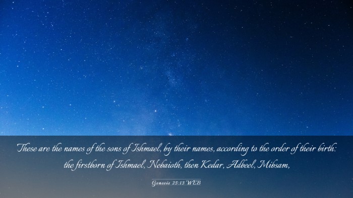Picture 03 - Genesis 25:13 WEB Desktop Wallpaper - These are the names of the sons of Ishmael, by - Desktop Bible Verse Wallpaper