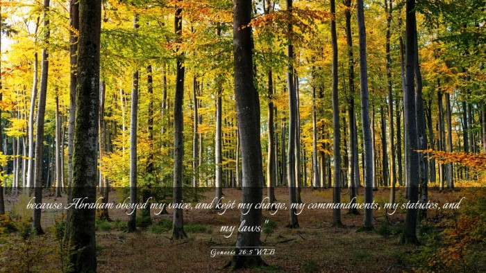 Picture 03 - Genesis 26:5 WEB Desktop Wallpaper - because Abraham obeyed my voice, and kept my - Desktop Bible Verse Wallpaper