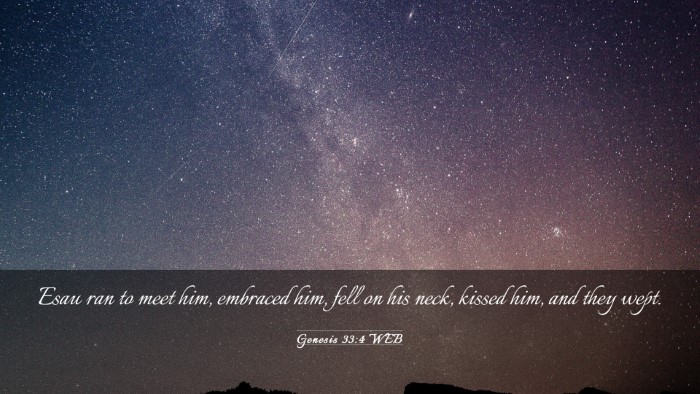 Picture 03 - Genesis 33:4 WEB Desktop Wallpaper - Esau ran to meet him, embraced him, fell on his - Desktop Bible Verse Wallpaper