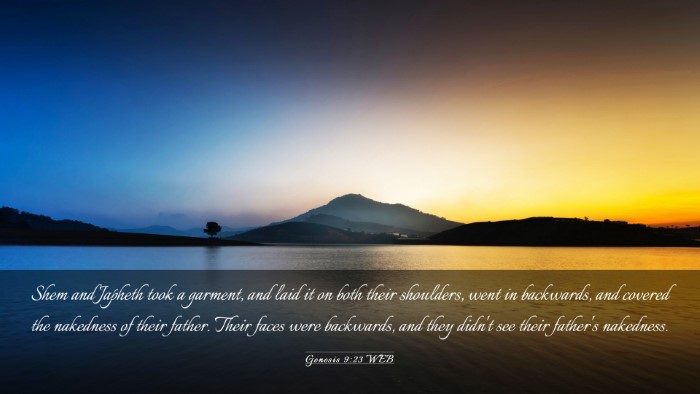Picture 03 - Genesis 9:23 WEB Desktop Wallpaper - Shem and Japheth took a garment, and laid it on - Desktop Bible Verse Wallpaper