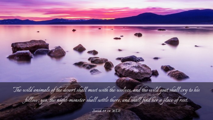Picture 03 - Isaiah 34:14 WEB Desktop Wallpaper - The wild animals of the desert shall meet with - Desktop Bible Verse Wallpaper