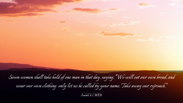 Picture 03 - Isaiah 4:1 WEB Desktop Wallpaper - Seven women shall take hold of one man in that - Desktop Bible Verse Wallpaper