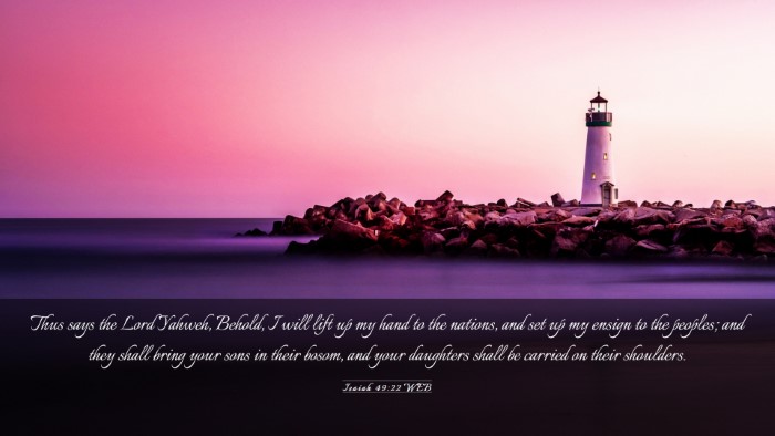 Picture 03 - Isaiah 49:22 WEB Desktop Wallpaper - Thus says the Lord Yahweh, Behold, I will lift up - Desktop Bible Verse Wallpaper