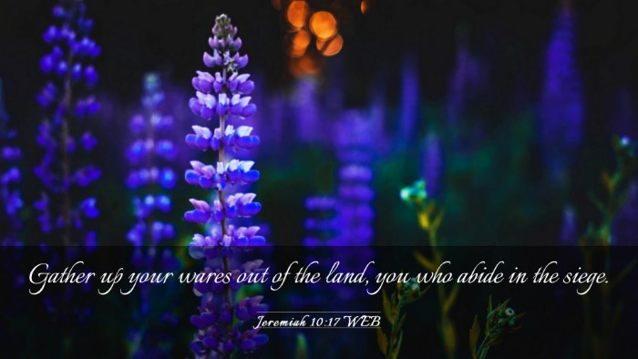 Picture 03 - Jeremiah 10:17 WEB Desktop Wallpaper - Gather up your wares out of the land, you who - Desktop Bible Verse Wallpaper