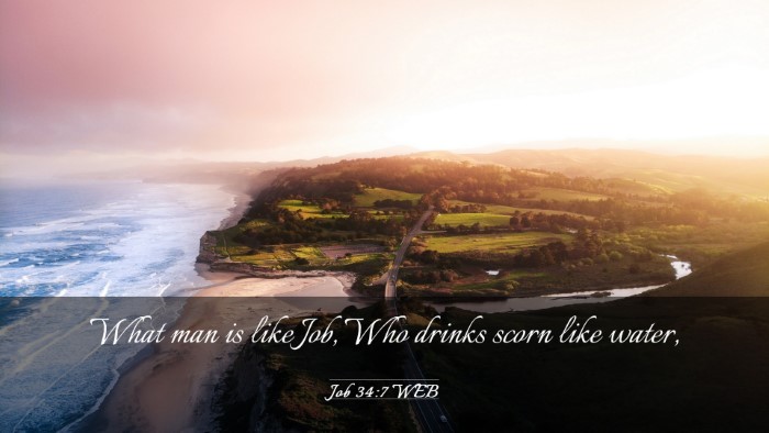 Picture 03 - Job 34:7 WEB Desktop Wallpaper - What man is like Job, Who drinks scorn like - Desktop Bible Verse Wallpaper