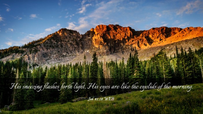 Picture 03 - Job 41:18 WEB Desktop Wallpaper - His sneezing flashes forth light, His eyes are - Desktop Bible Verse Wallpaper
