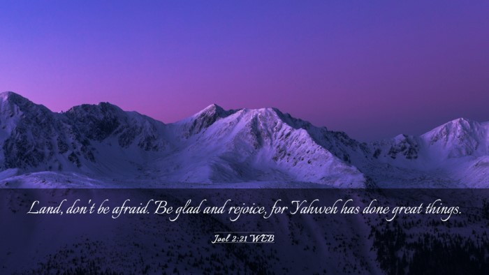 Picture 03 - Joel 2:21 WEB Desktop Wallpaper - Land, don't be afraid. Be glad and rejoice, for - Desktop Bible Verse Wallpaper