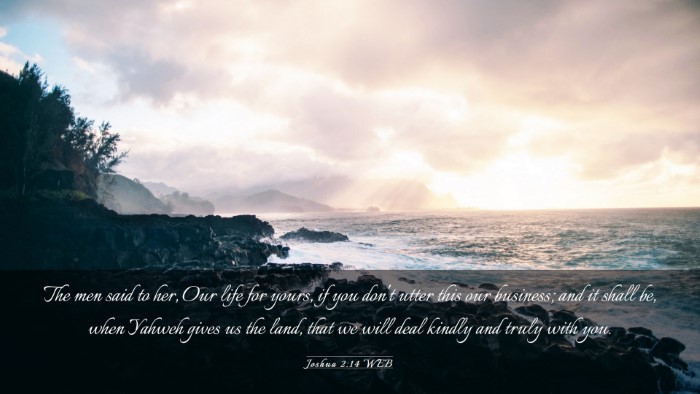 Picture 03 - Joshua 2:14 WEB Desktop Wallpaper - The men said to her, Our life for yours, if you - Desktop Bible Verse Wallpaper