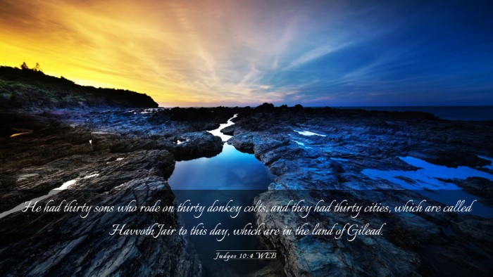 Picture 03 - Judges 10:4 WEB Desktop Wallpaper - He had thirty sons who rode on thirty donkey - Desktop Bible Verse Wallpaper