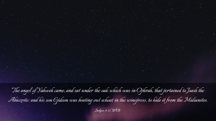 Picture 03 - Judges 6:11 WEB Desktop Wallpaper - The angel of Yahweh came, and sat under the oak - Desktop Bible Verse Wallpaper