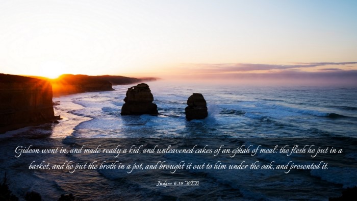Picture 03 - Judges 6:19 WEB Desktop Wallpaper - Gideon went in, and made ready a kid, and - Desktop Bible Verse Wallpaper